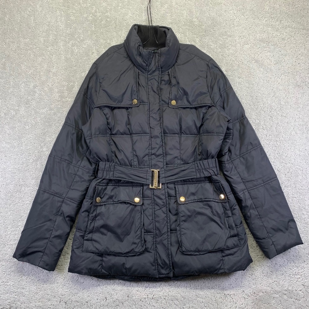 C. WONDER Womens Puffer‎ Jacket Size Small Quilted Black Belted Down Filled Coat